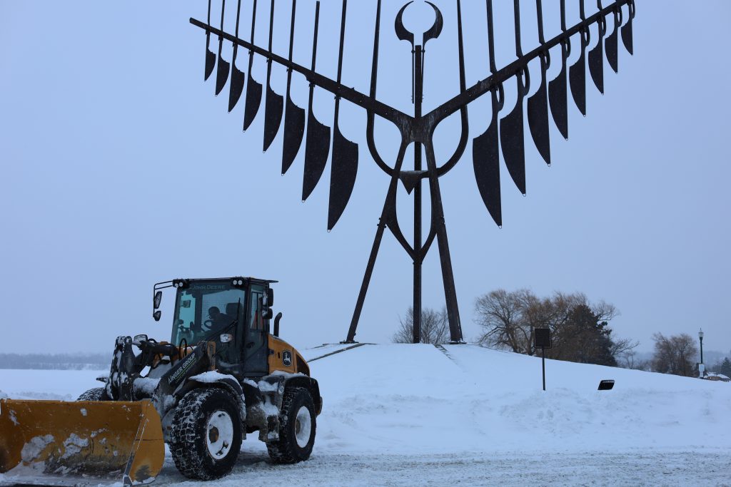 Compact commercial snow removal equipment working in Barrie Ontario