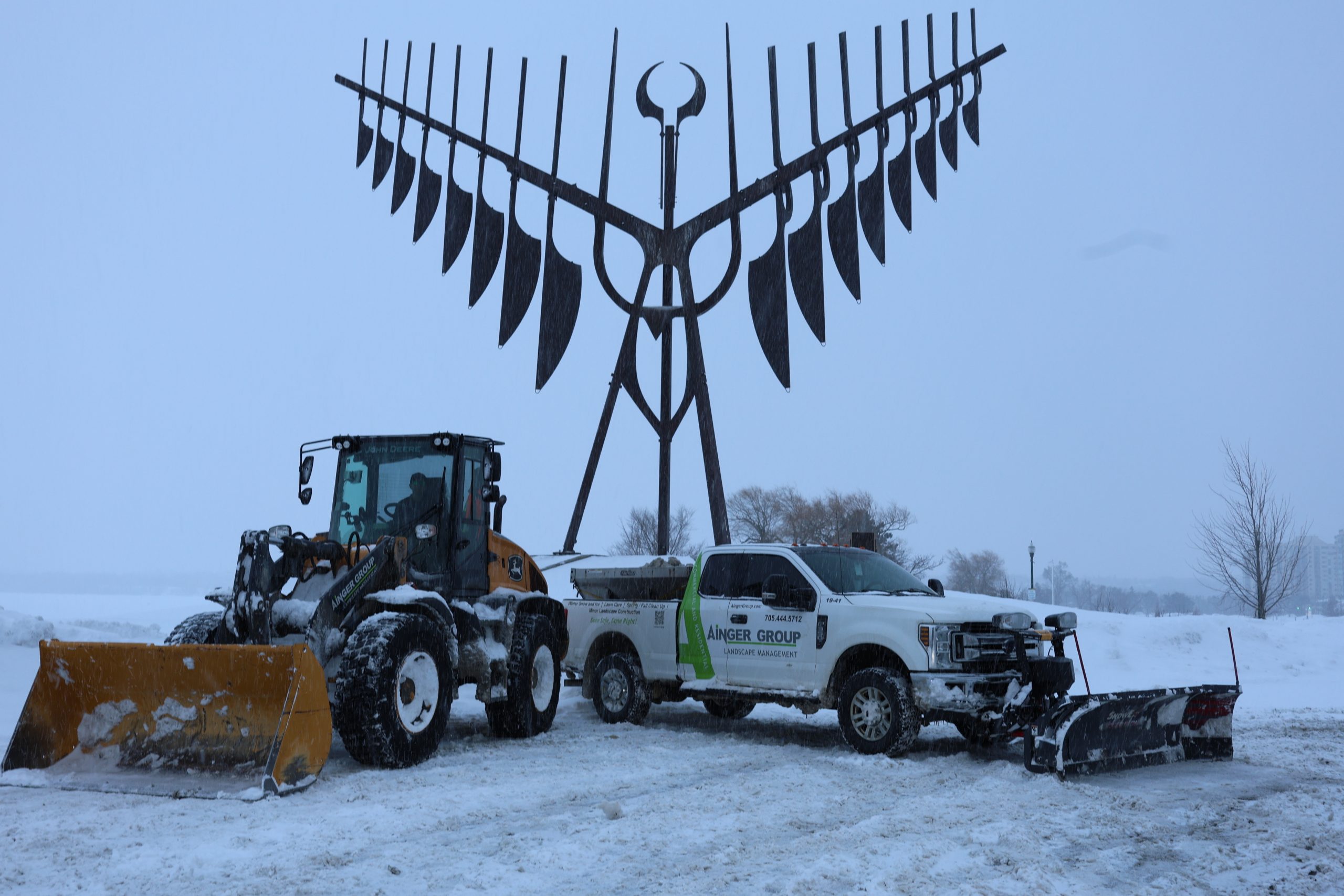 Ainger commercial snow removal equipment operating in Barrie Ontario
