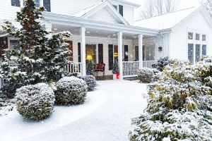 Snow-covered residential property during winter in Collingwood Ontario